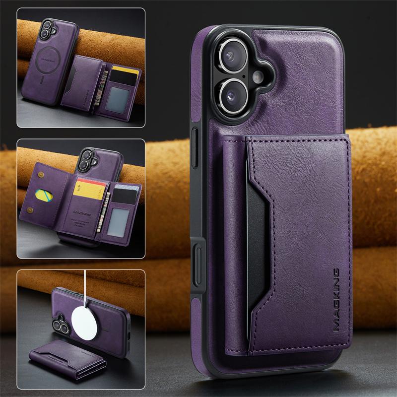 MagSafe Magnetische Kabellose Ladeleder Handyhülle für iPhone 17 Air 16 Pro Max 16E 15 Plus 14 13 12 Samsung S25 FE S24 S23 Ultra Brieftasche Kartenhülle