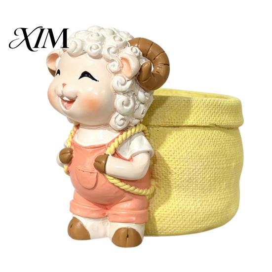 Resin Animal Flower Pot Cute Lamb Planter, Cartoon Sheep Carring Bag Plant Pot, Decorative Planter Small for Succulents, Houseplants, Desk Decoration