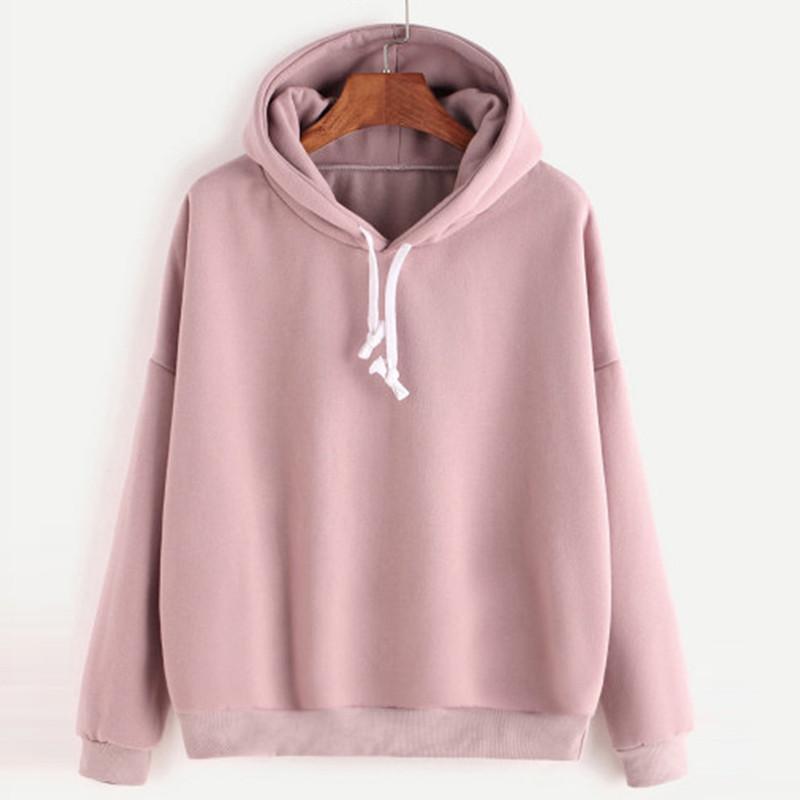 2023 Autumn/Winter European and American Solid Color Plus Velvet Long Sleeve Women's Hoodie