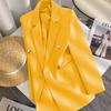 Women Long Sleeve Blazer Jacket Lapel Double Breasted Gold Button Loose Fit Office Casual Suit Outerwear Coat