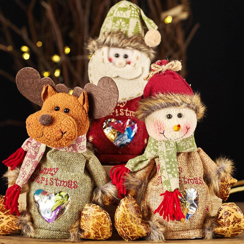 Merry Christmas Gift Bags Santa Claus/Elk/Snowman Creative Doll Candy Bag Zipper Design Fabric Storage Bags Gift Pouches