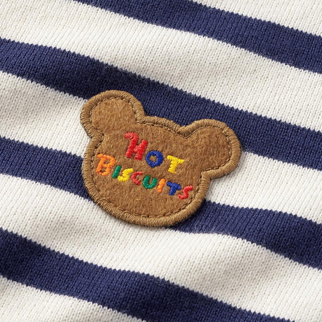 MIKI HOUSE HOT BISCUITS Striped Long Sleeve T-Shirt, Boys and Girls, Navy and White, 110cm, 70-5207-496