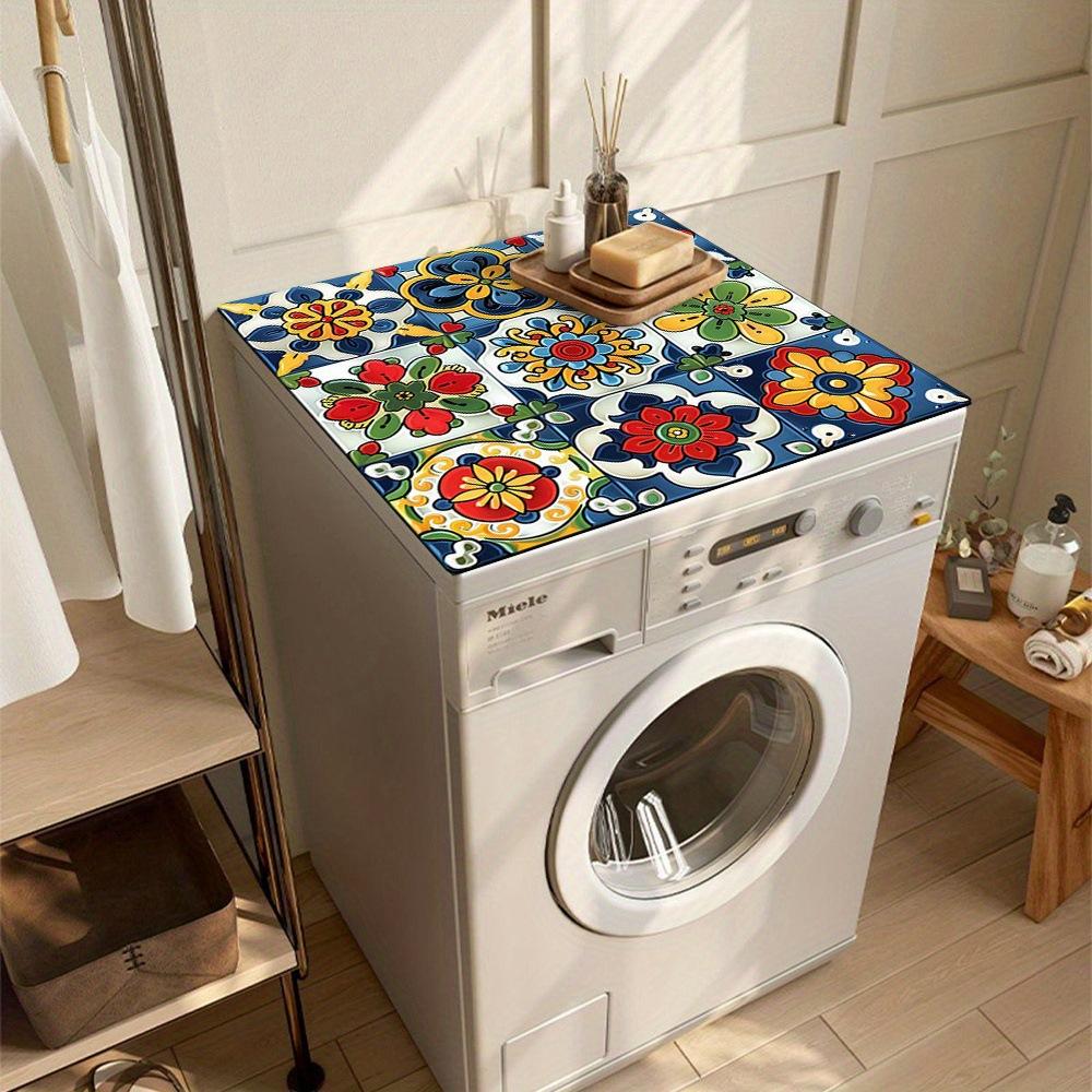 50*60CM Vintage Checkered Printed Washing Machine Dust Cover Pad, Quick-Dry Absorbent Protective Top Mat For Washer And Dryer