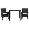 VidaXL Ensemble à manger de jardin et coussins 3 pcs noir rotin acacia, ensemble de salle à manger d'extérieur, meuble de 3278627