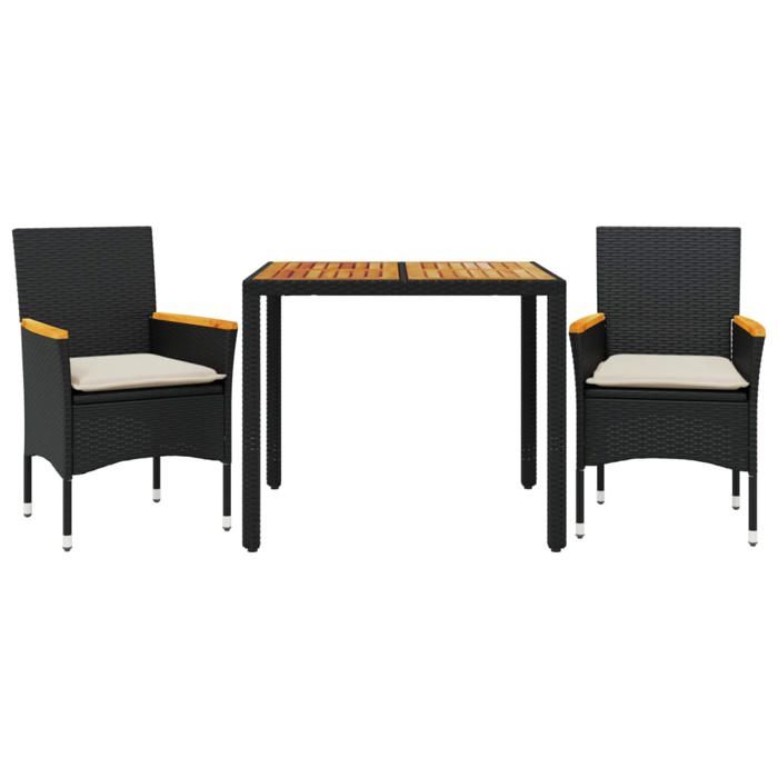 VidaXL Ensemble à manger de jardin et coussins 3 pcs noir rotin acacia, ensemble de salle à manger d'extérieur, meuble de 3278627