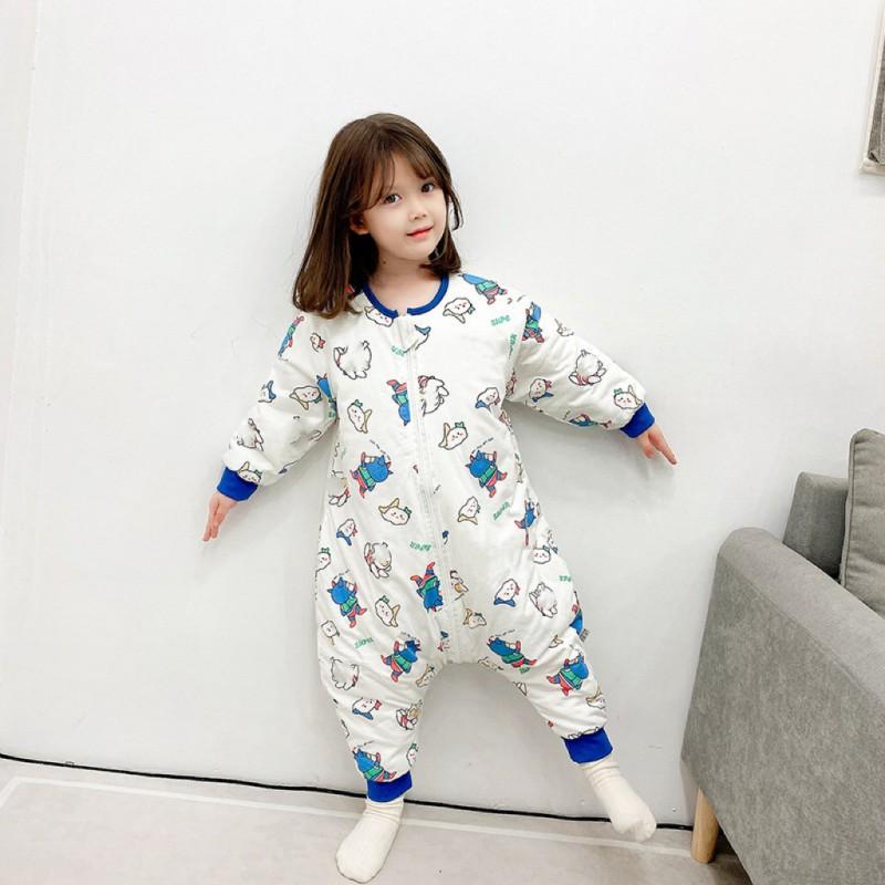 Baby Cotton Sleepsuit With Legs Separated Warm Pajamas Toddlers Fall Winter Unisex Home Wear