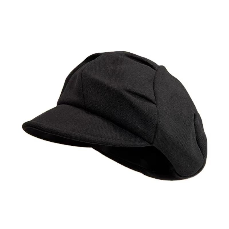 Cloud Hat Women's Autumn Winter New Octagonal Beret Wrinkled Face-Slimming British Retro Painter Hat Versatile