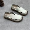 Women Genuine Leather Summer Sandals Retro Round Toe Flat Hollow Out Cowhide Shoes