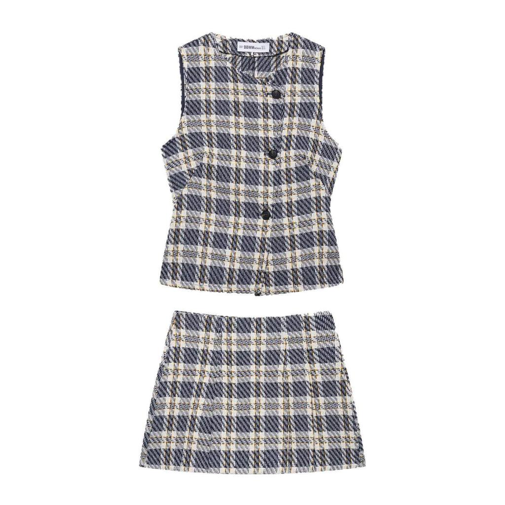 Women's Plaid Slim-Fit Top and Skirt Set - 2025 Spring/Summer Collection
