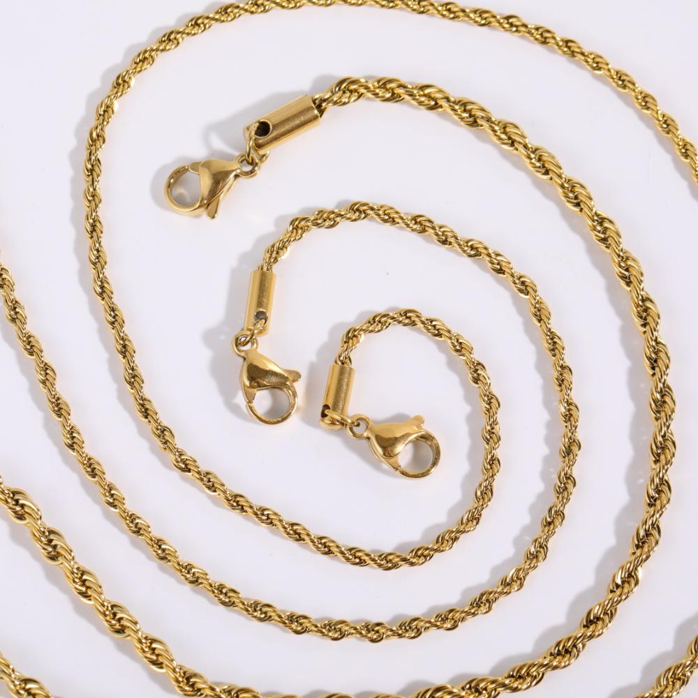 Stainless Steel Plain Bare Chain Basic Chain Necklace Twist Chain Furnace Vacuum Plating 18K Gold Necklace