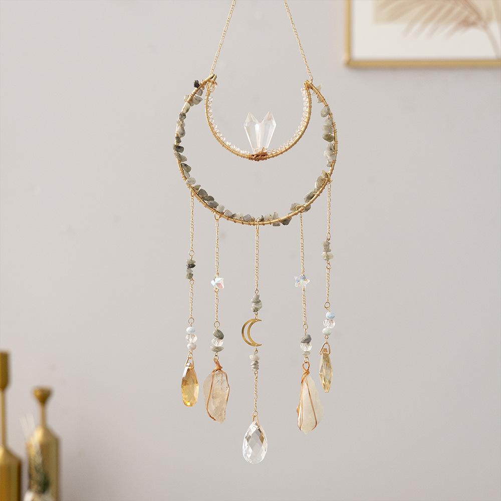 Elegant Natural Stone Dream Catcher Tree of Life Sun Catcher Wind Chime Home Decor Hanging Pendant Ornament