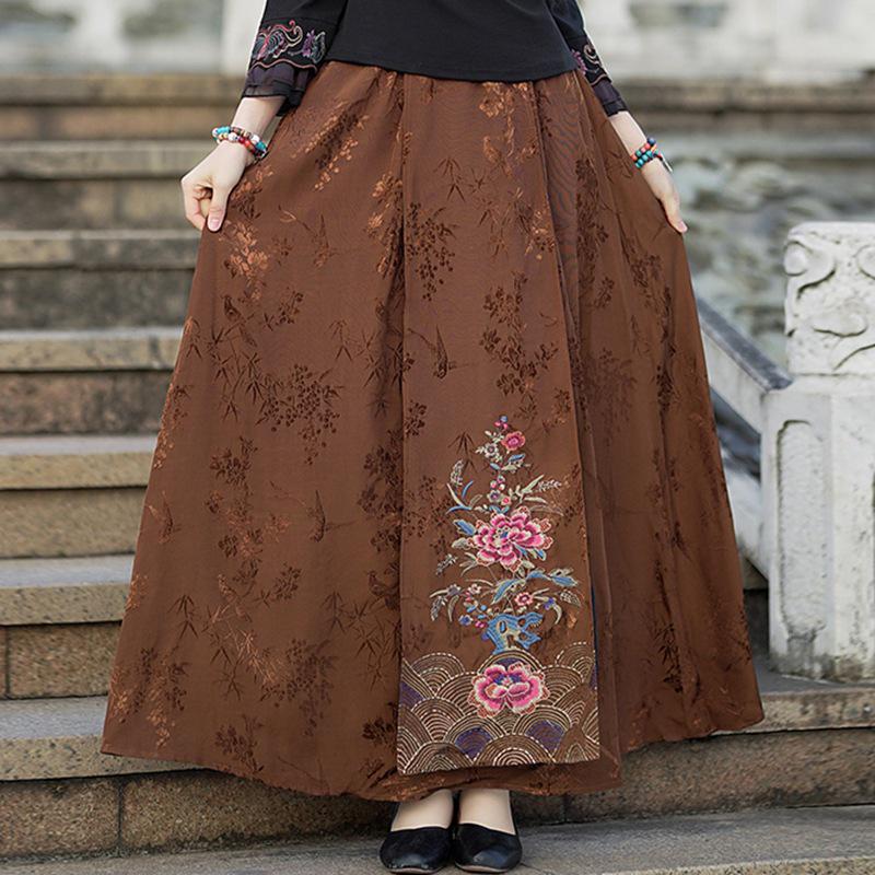 New Ethnic Women's Elastic Waist Retro Embroidery A-Line Skirt