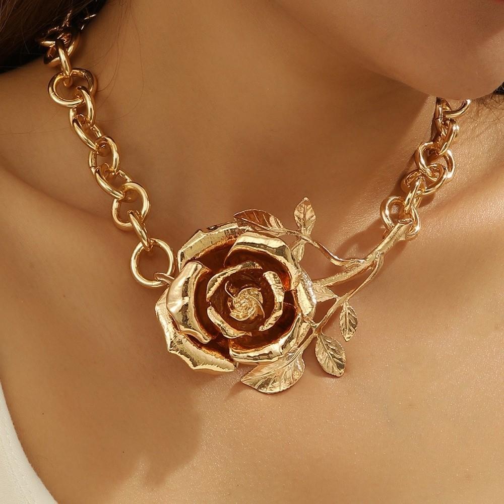 Große Grobe Rose Anhänger Halskette Überzogene Blume Halskette Schlüsselbein Kette Geschenk Schmuck
