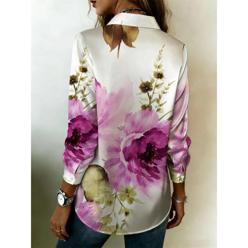Blusa bianca di lusso da donna, blusa a maniche lunghe con bottoni stampata, un affascinante top in raso adatto per eventi formali e outfit romantici