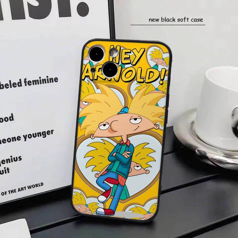 Hey Arnolds for iPhone 15 16 14 Plus 13 12 11 17 Pro Max 17 Air Black Soft Phone Cover