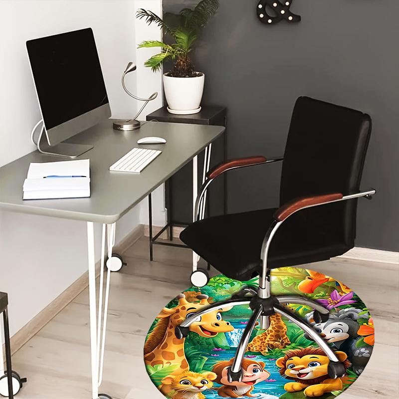 

1PC Jungle Animals Non-Slip Floor Round carpet, Office, family, bedroom, Large Area Rug Indoor Rugs, Durable PolyesterH0413 80cm by 80cm