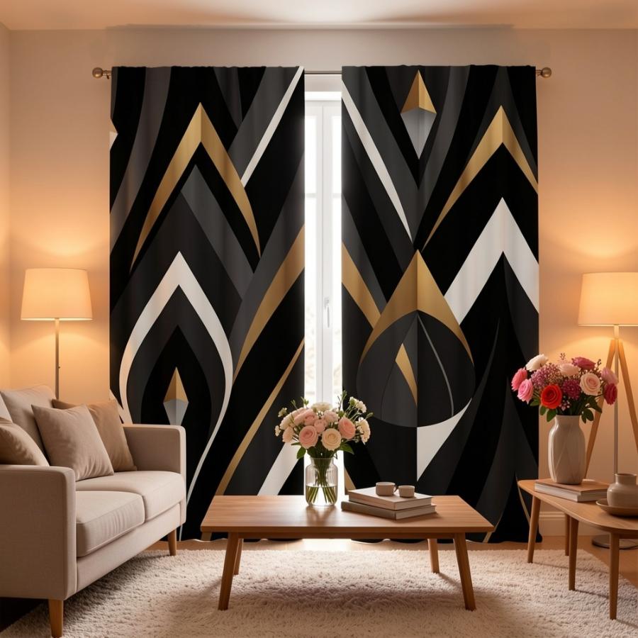 2PCS Digital Printed Curtains, Geometric Rhythm Pattern, Blackout Door Curtain All Seasons Christmas Halloween Valentine Decor