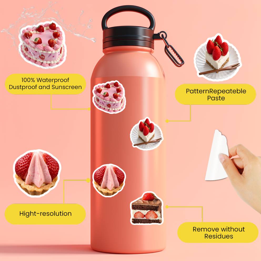 35pcs-50pcs Colorful Desserts Stickers Playful Strawberry Teacher Reward Stickers Funny Stickers For DIY Phone Laptop Scrapbook