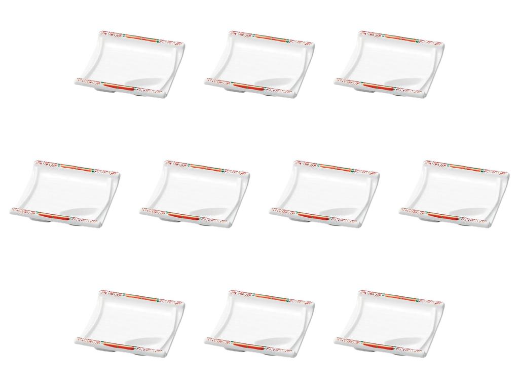 Set of 10 Green Bamboo and Leaf Divided Plates X X Shokado Reinforced Porcelain Setomonohonpo Red-painted [11.3 11.3 2.5 Cm]