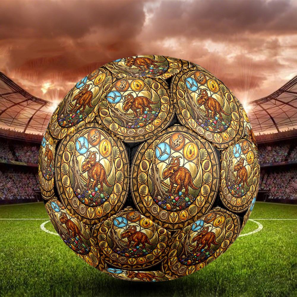 Dinosaur Glass Art Round Football Size 5 Adult Ball Suitable for Training Matches and Outdoor Team.