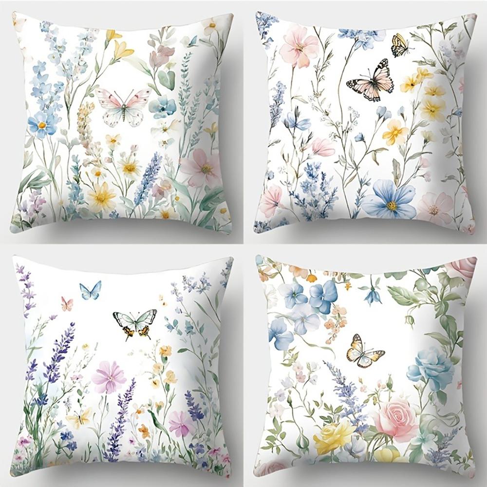 Lavender, Rose, Butterfly Pattern PillowcaseBedroom Sofa Decorative Cushion Cover With Zipper Soft Cushion Cover