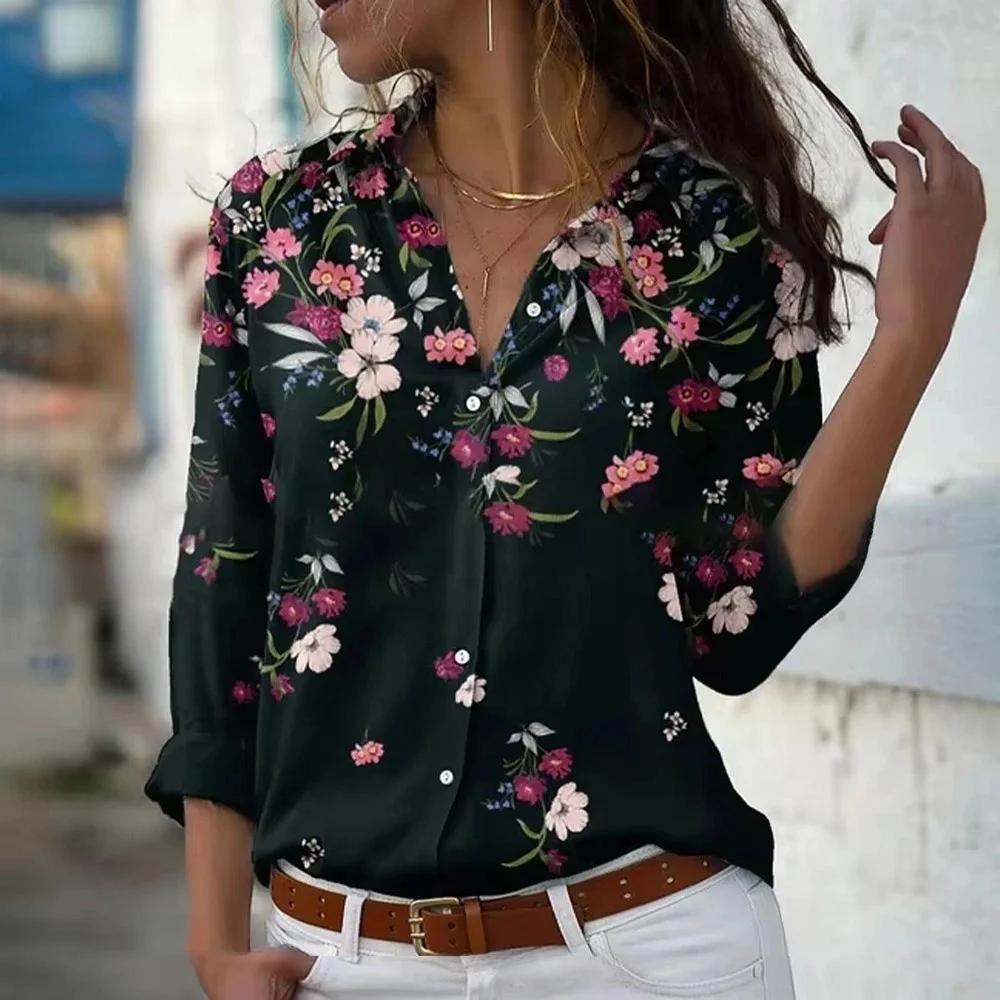 Fashion Long Sleeve Shirt Single-Breasted Lapel Top Floral Printed Button Shirts Women's Clothing Autumn Blouses Elegant Office