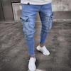 Stretch Herrenjeans Mode Knie zerrissen Reißverschluss Skinny Hose Denimhose Hohe Taille Seitentaschen