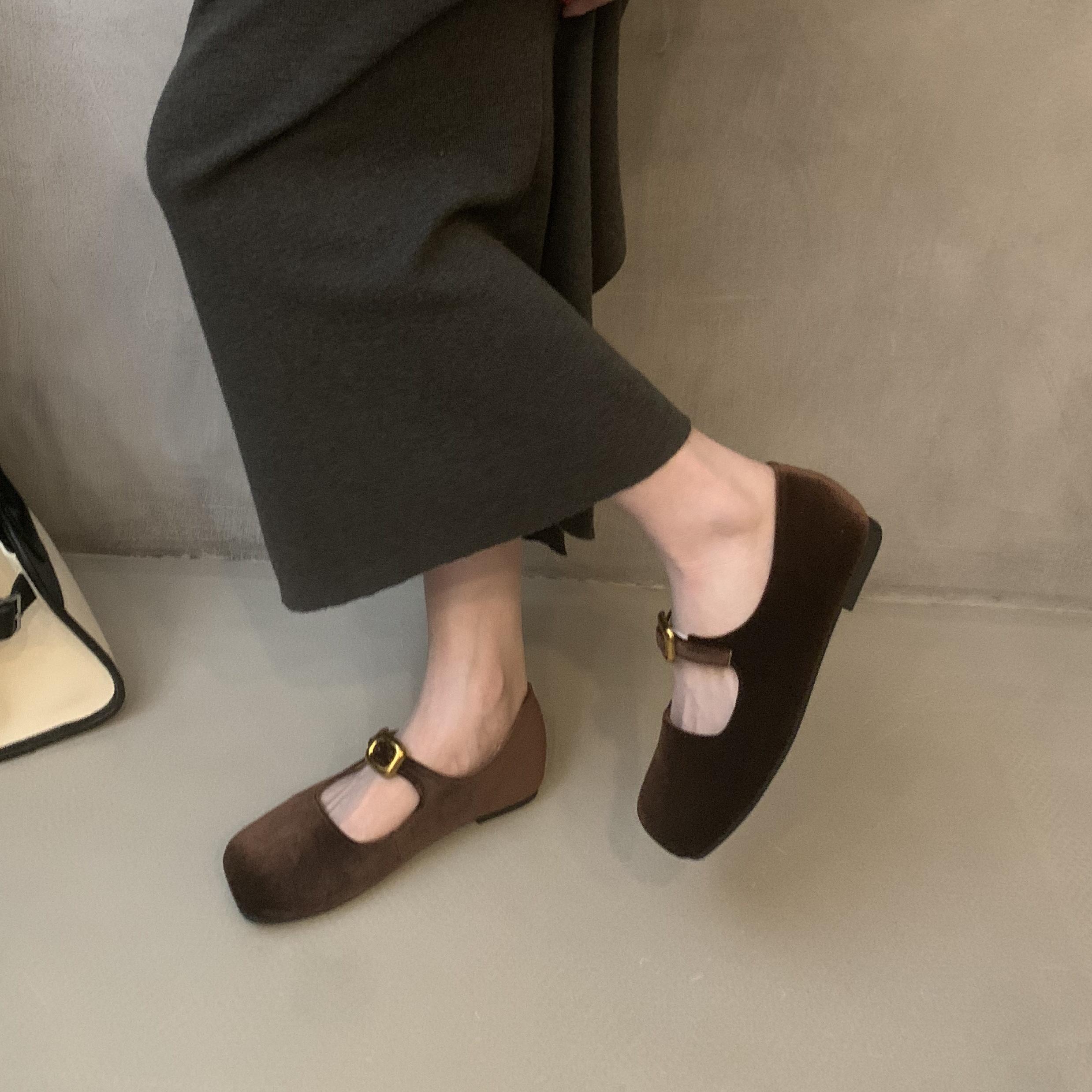 

Bailamos 2025 Winter New Women Flats Fashion Velvet Round Toe Ladies Casual Mary Jane Shoes Soft Sole Ballerinas Shoes 35