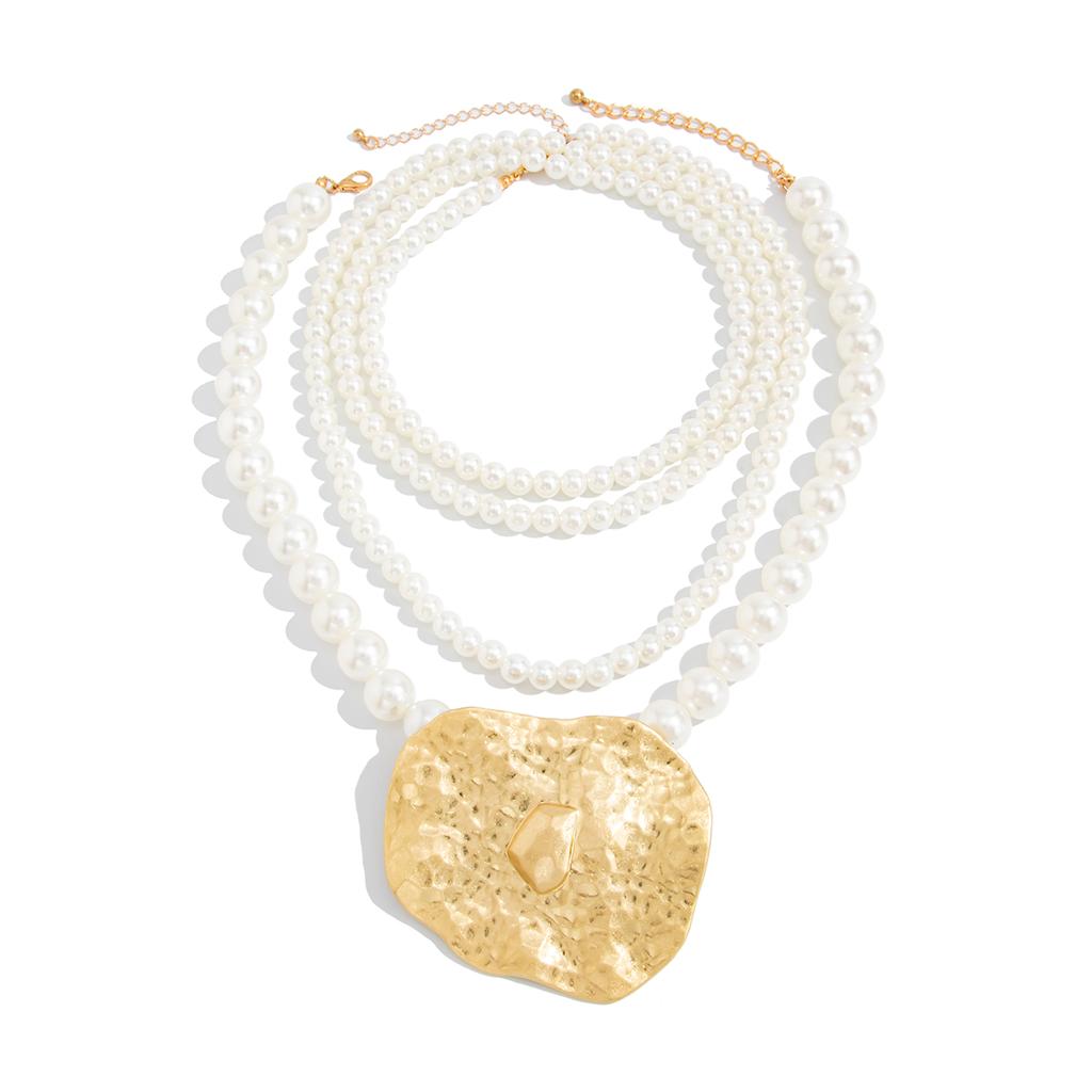 Salircon Elegant Multilayered Imitation Pearl Choker Necklace Exaggerated Irregular Geometry Pendant Necklace Wed Bridal Jewelry