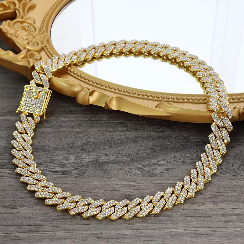 New Design Rhinestone Diamond Necklace for Men Mixed Inlaid Gold Iced Out Baguette Cuban Link Chain