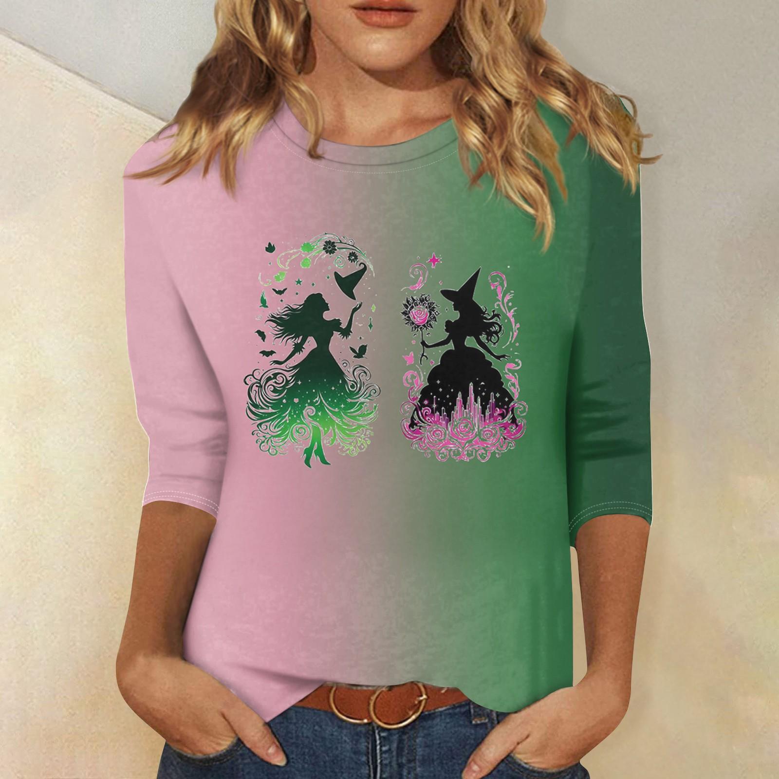 

Женская модная повседневная футболка с круглым вырезом и принтом «Bad Witch» с семью рукавами M