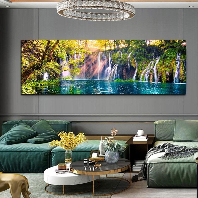 Canvas Painting Lake Waterfall Green Tree Mural Posters Prints Wall Art Picture For Living Room Bedroom Prints Picture