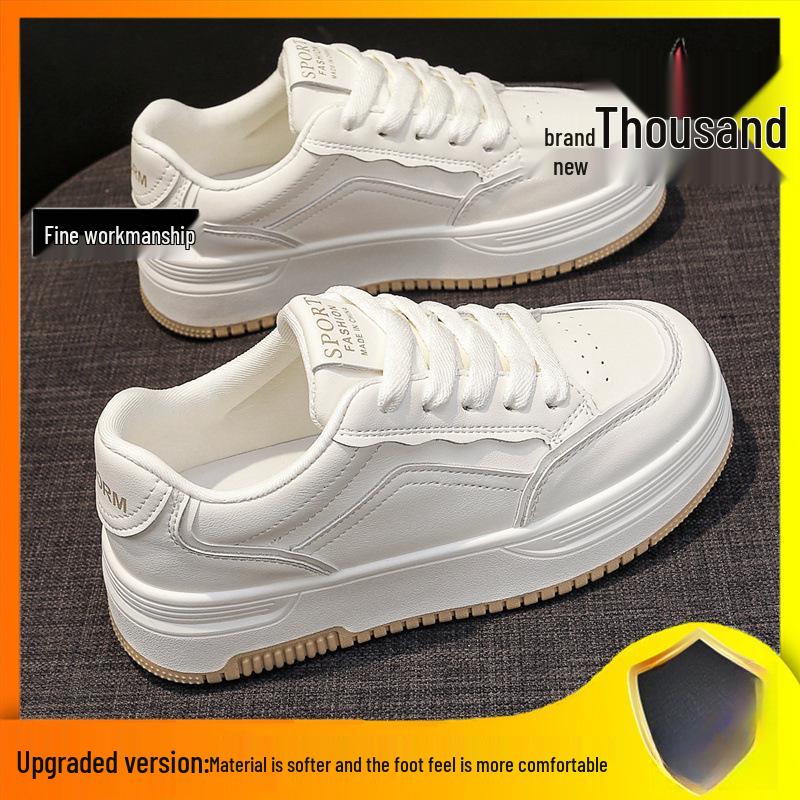 Women's Trendy White Platform Sneakers - Versatile Spring/Autumn Skate Shoes, Breathable, Thick-Soled, New Hot-Selling Casual Sports Style, 2025.