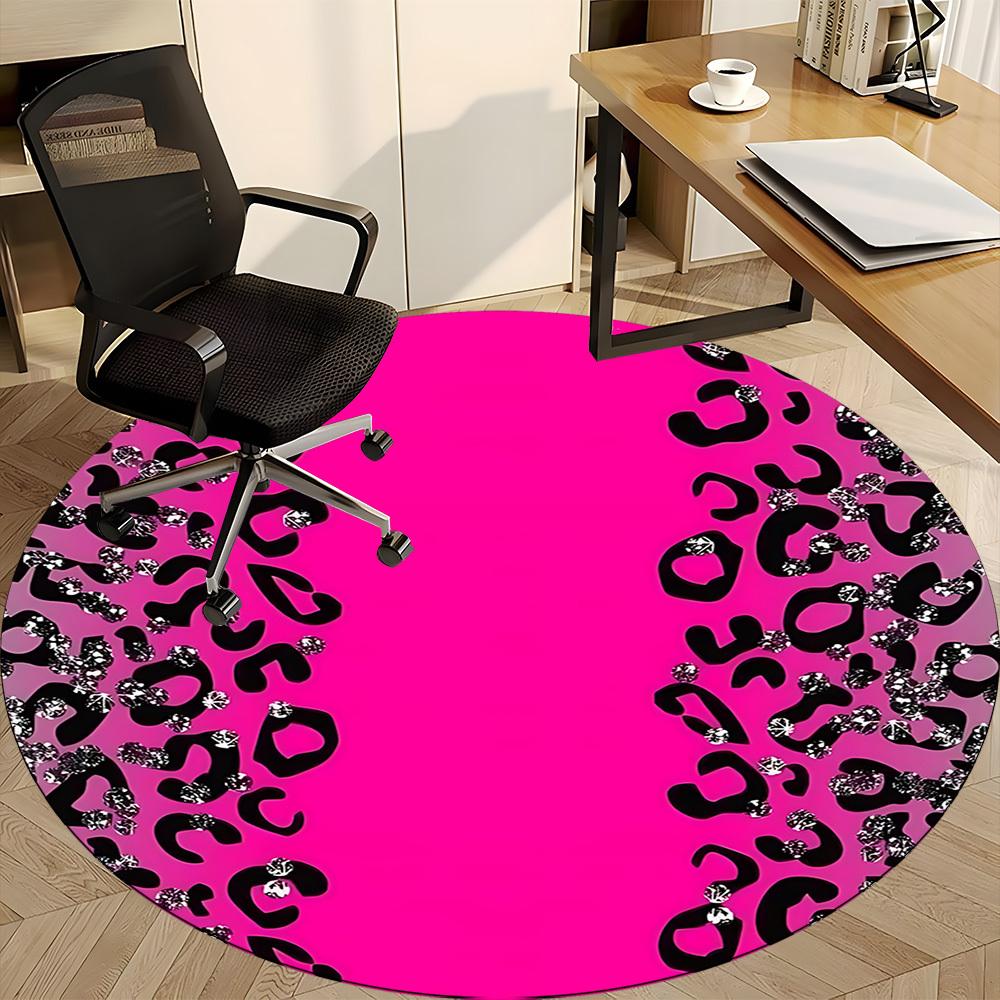 1pc Leopard Print Pink Office Round Rug, Non-slip, Soft and Durable Office Rug for Interior Decoration, Perfect for Office, Beautiful Decoration yy260