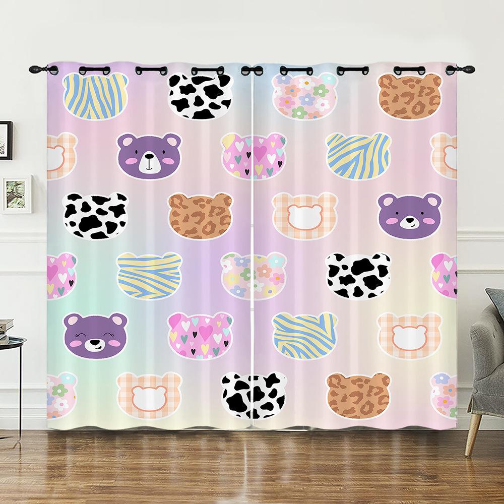 Curtain Cartoon Animal Plaid Blinds Digital Printing Blinding Curtains Punching