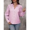 Spring and Autumn New Fashion Women's Stand Collar Tie Button Striped Long Sleeve Shirt