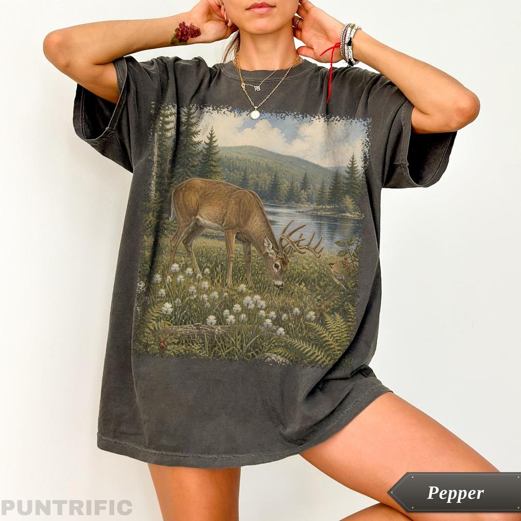 Vintage Whitetail Deer Graphic Tee, Retro Buck Shirt, Cabincore Nature Tee, Outdoorsy Wildlife Lover Gift, 90s Rustic Deer T-Shirt