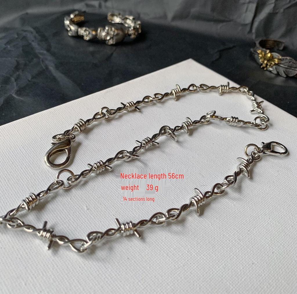 Guochao Hip Hop Trendy Thorn & Brier Pant & Neck Chain - Unisex Dark Hong Kong Style
