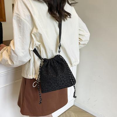 New Handbag Lazy Wind One Shoulder Oblique Bucket Bag Women's Leisure Summer Floral Small Square Bag
