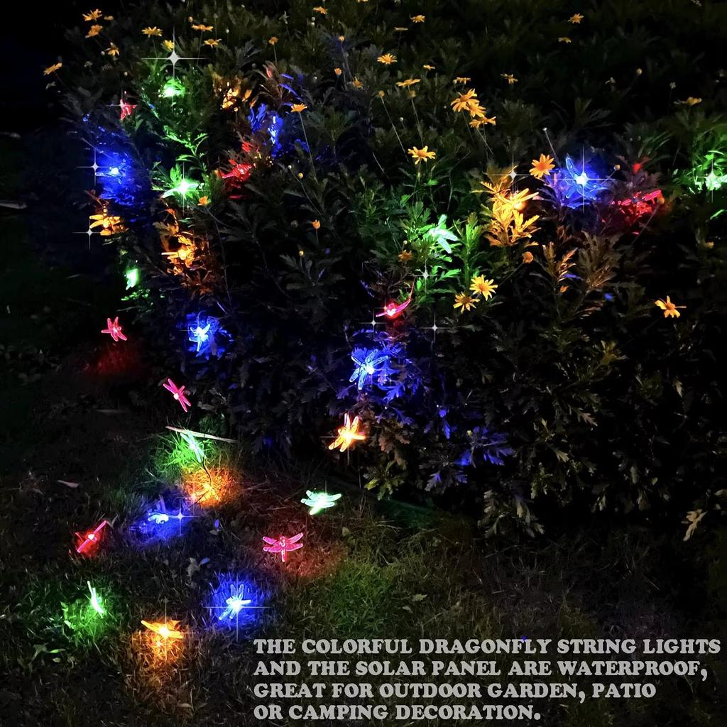Outdoor Dragonfly Solar Fairy Lights Decorative LED String Lights Garland 8 Modes for Garden Patio Wedding Christmas Party Decor