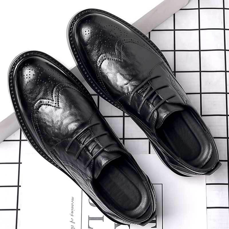 Men's Black Leather Brogue Shoes - Formal, Casual, Wedding, and Business Suit Style.