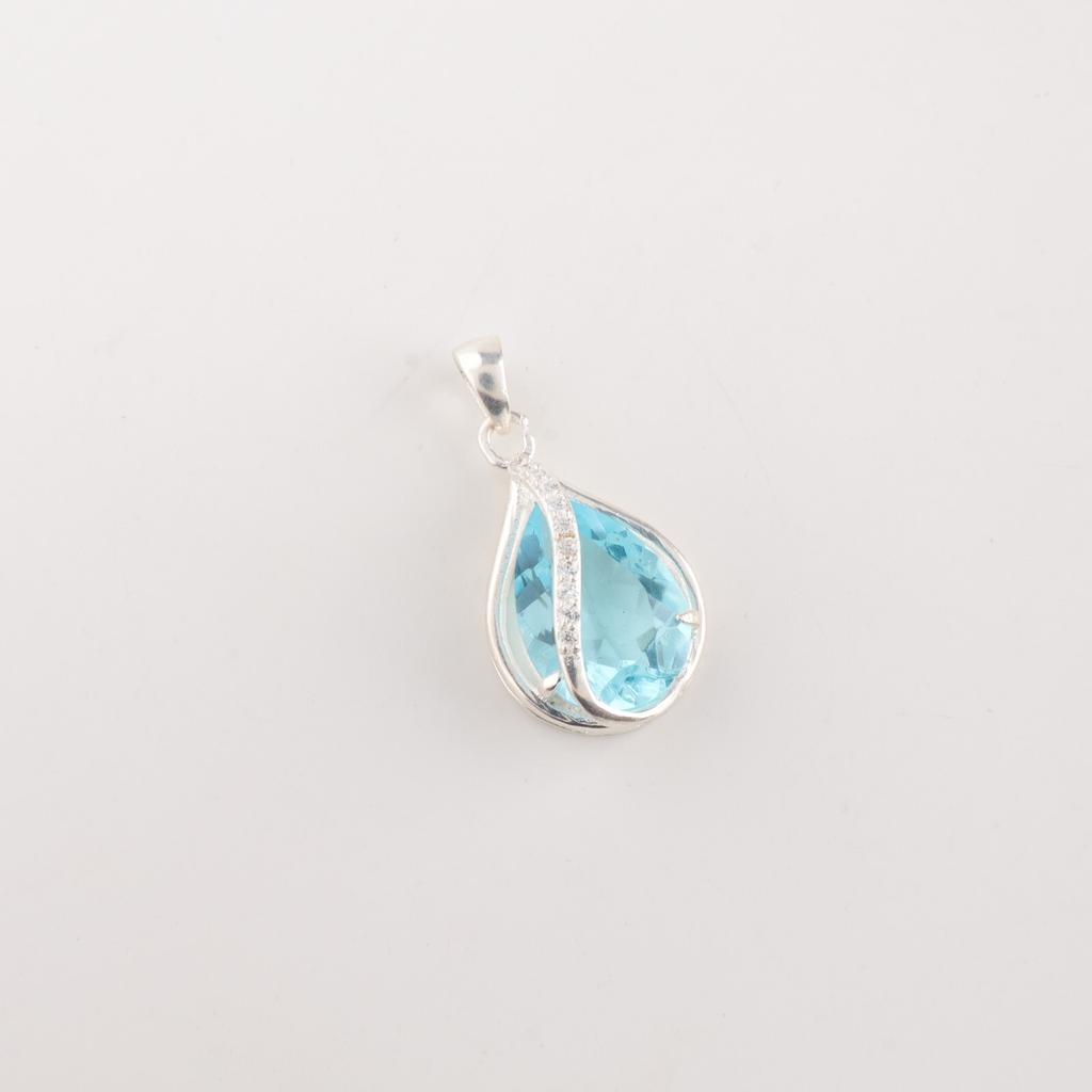 Pear Sky Blue Topaz Gemstone 925 Sterling Silver Jewelry CZ Minimalist Pendant CZP-7-3