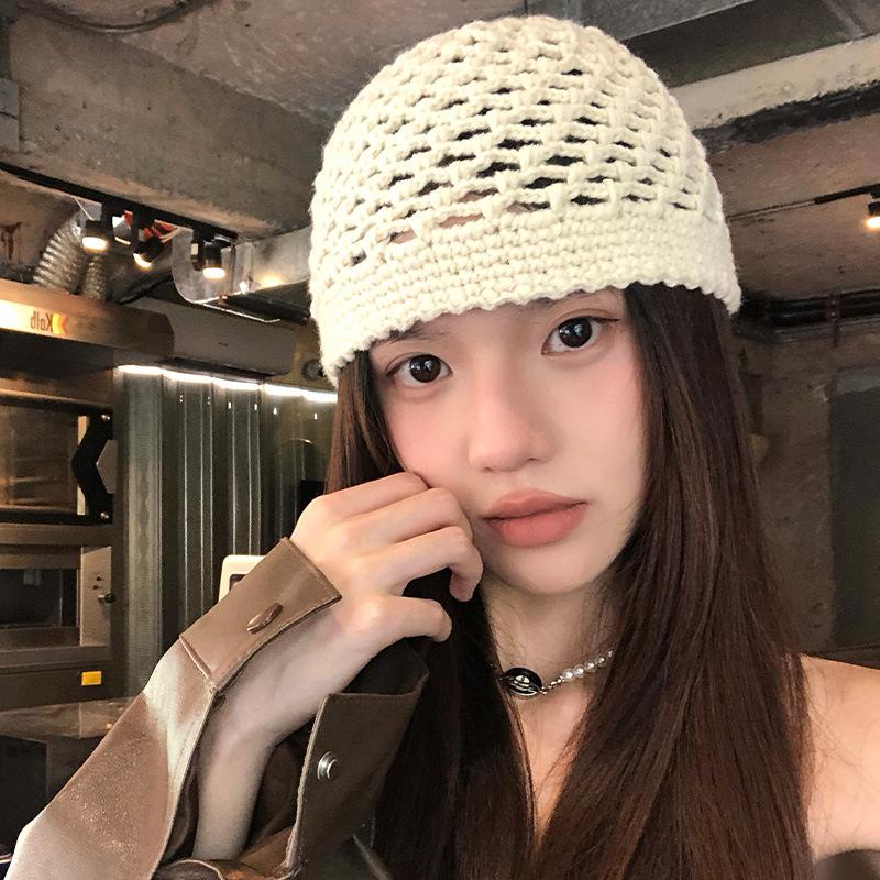 Korean version hollow pattern knitted hat women's fashion versatile atmosphere wool hat handmade crochet bag head cold hat