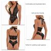 Lace Bodysuit Halter Neck Backless Pure Color Sleeveless Slim One Piece Lace Bodysuit for Women Lady Black S