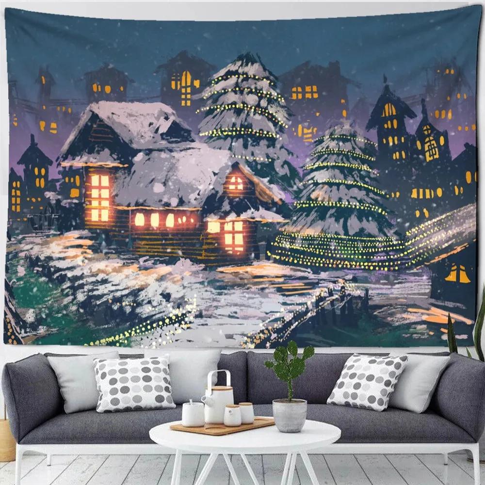 Christmas Snow Forest Scenery Tapestry Bedroom Living Room Home Wall Decoration