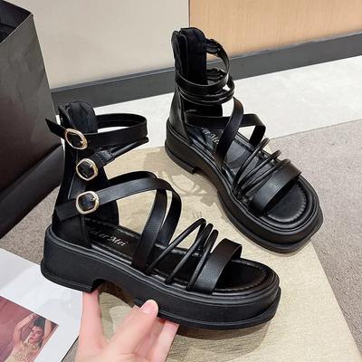 Damen Sandalen Mode Sommer Coole Stiefel Outdoor Rutschfeste Plateau Sandalen Freizeit Strand Sandalen für Damen Römische Coole Stiefeletten