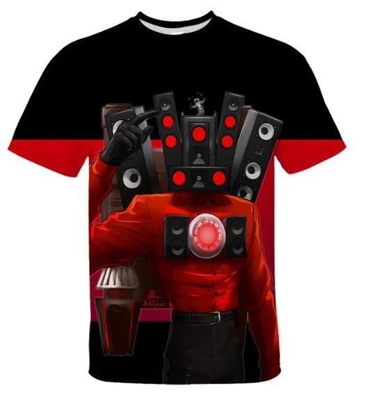 Skibidi 3D Printed Fun T-shirt for Boys, Cartoon Camera Print, Short-Sleeve Streetwear