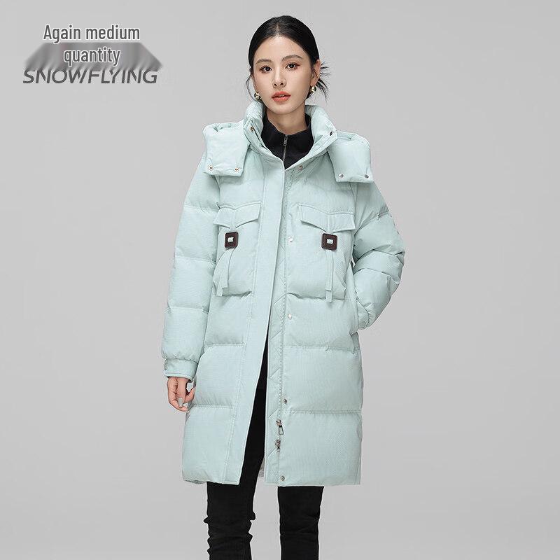 SNOWFLYING Mid-Length Detachable Hood Down Jacket