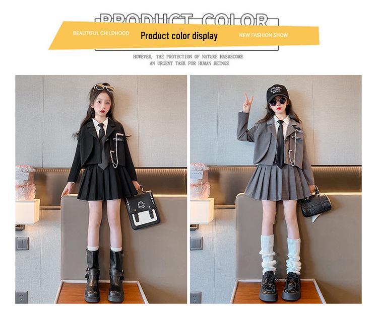 Girls' 2025 Fashionable JK Uniform Skirt Set - Academy Style Autumn Clothing for Primary School Students