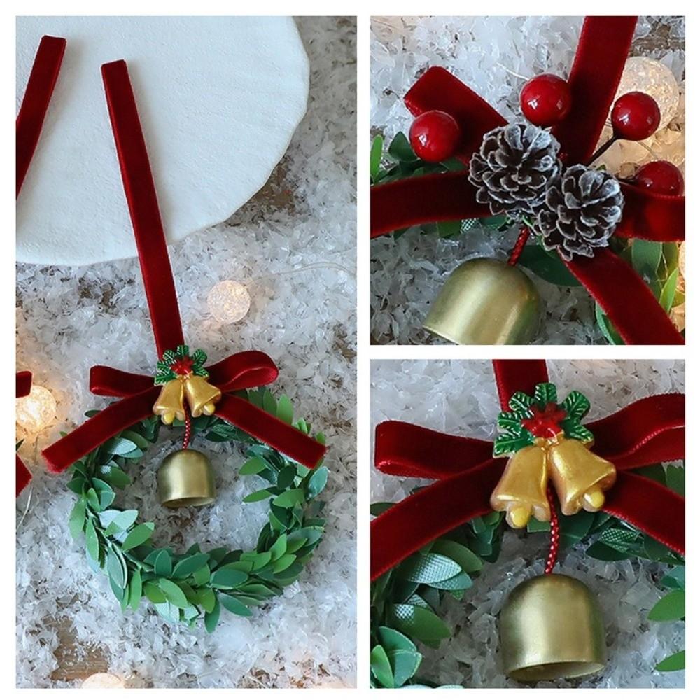 Artificial Green Leaves Christmas Bell Pinecone Christmas Decorations Xmas Wreath Pendant Velvet Bow Christmas Gift